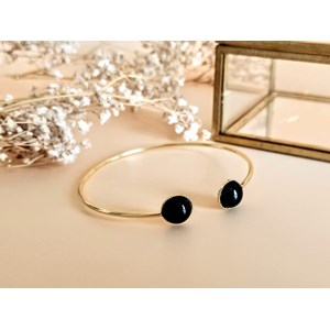 Bracelet jonc  doré agate noir