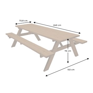 Table de pique-nique en bois 8 person...