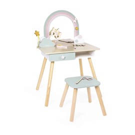 Coiffeuse en bois et accessoires licorne