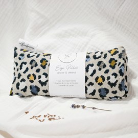 Coussin yeux lin lavande - léopard bleu