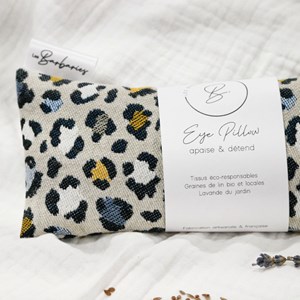 Coussin yeux lin lavande - léopard bleu