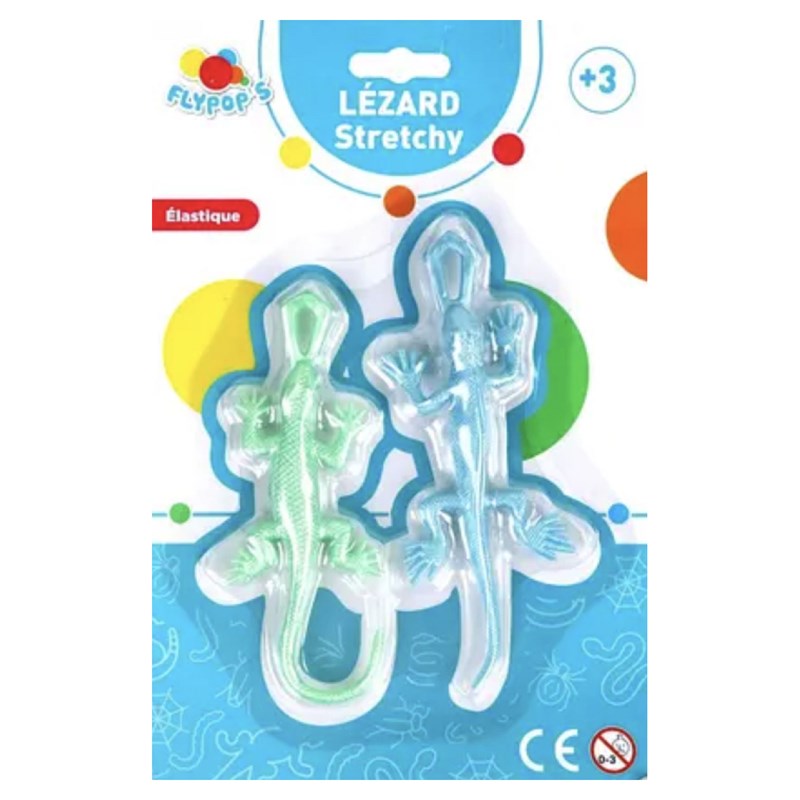 2 lezards etirables bleu et vert