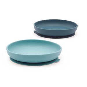 Lot d'assiettes ventouse & couverts bleu
