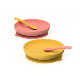 Lot d'assiettes ventouse & couverts pop