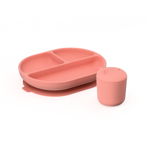 Lot d'assiette divisée & gobelet corail
