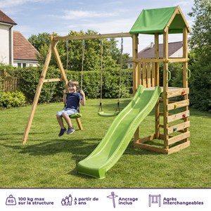 Aire de jeux bois avec tobogan walli 120