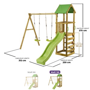 Aire de jeux bois avec tobogan walli 120