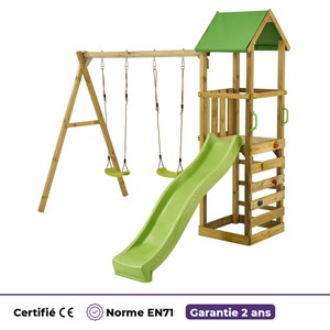 Aire de jeux bois avec tobogan walli 120