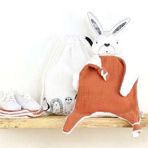 Doudou lange lapin brique