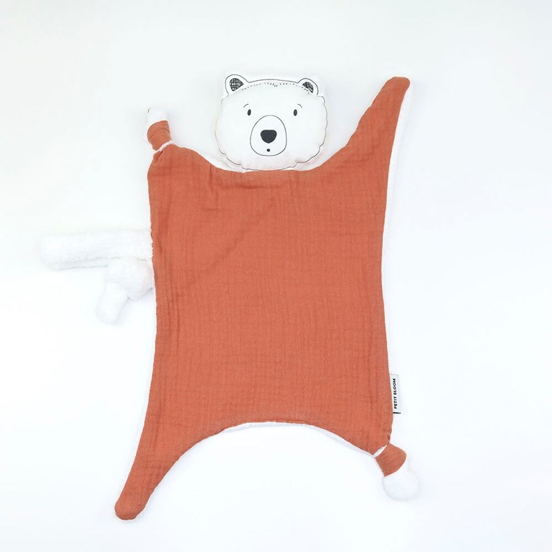 Doudou lange ours brun brique