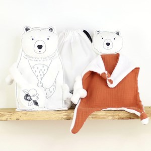 Doudou lange ours brun brique