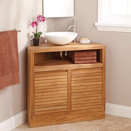 Meuble sdb d'angle en teck 85 cm corner