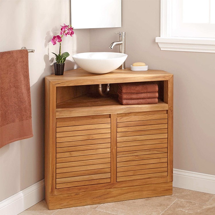 Meuble sdb d'angle en teck 85 cm corner