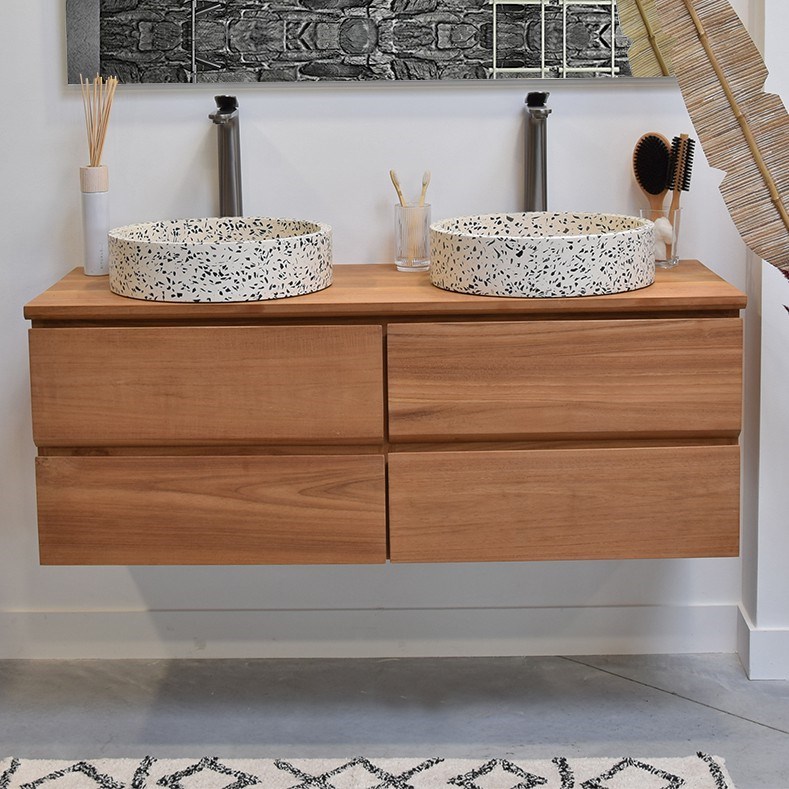 Meuble sdb teck massif 120cm kharart