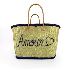 Panier de plage brodé - amour gm marine