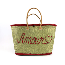 Panier de plage brodé - amour gm rouge
