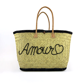 Panier de plage brodé - amour gm noir