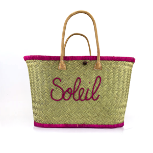 Panier de plage brodé -soleil gm fuchsia