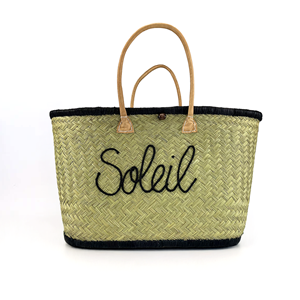 Panier de plage brodé - soleil gm noir