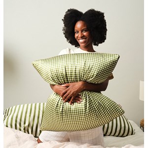 Taie d'oreiller en soie vichy vert 65x65