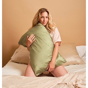 Taie d'oreiller en soie vichy vert 51x76