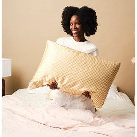 Taie d'oreiller soie vichy camel 51x76