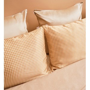 Taie d'oreiller soie vichy camel 51x76