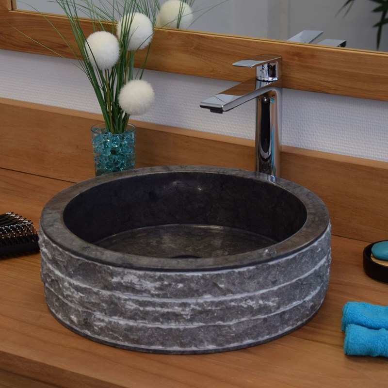 Vasque ronde en marbre noir sterio