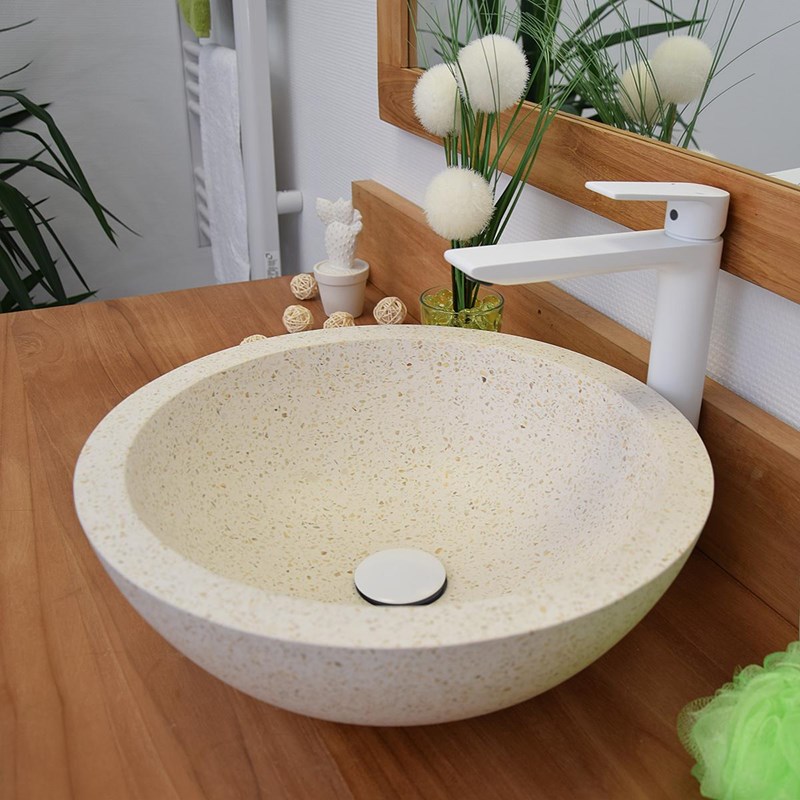 Vasque ronde en terrazzo crème rondo