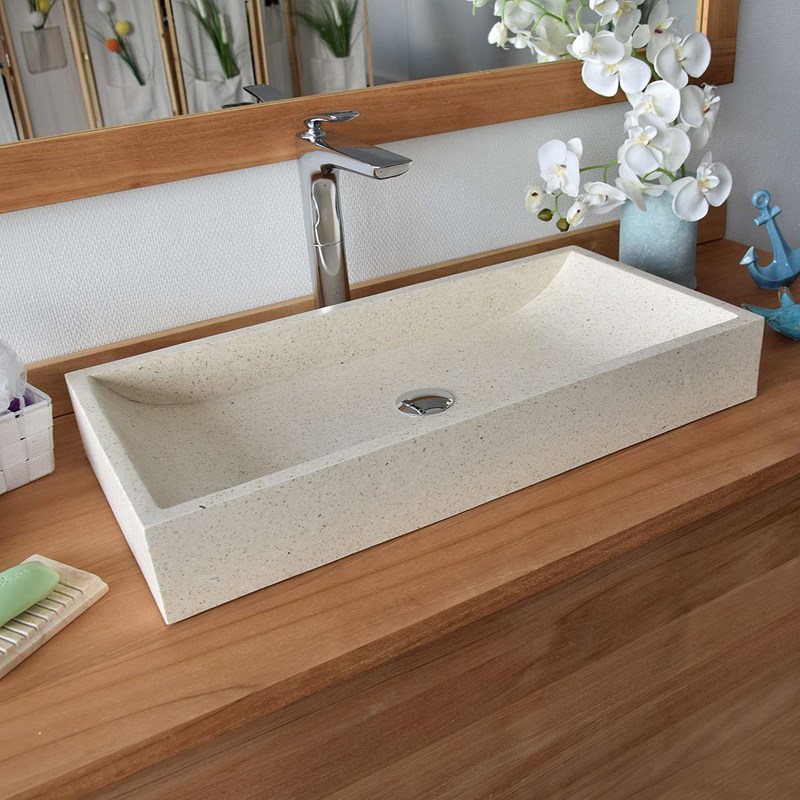 Vasque à poser en terrazzo crème, boreal