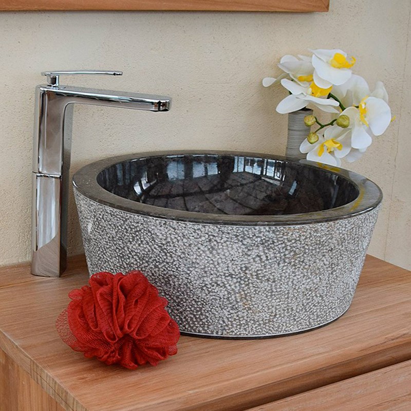 Vasque ronde en marbre noir drip