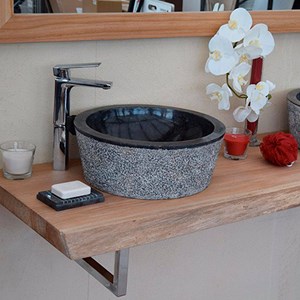 Vasque ronde en marbre noir drip