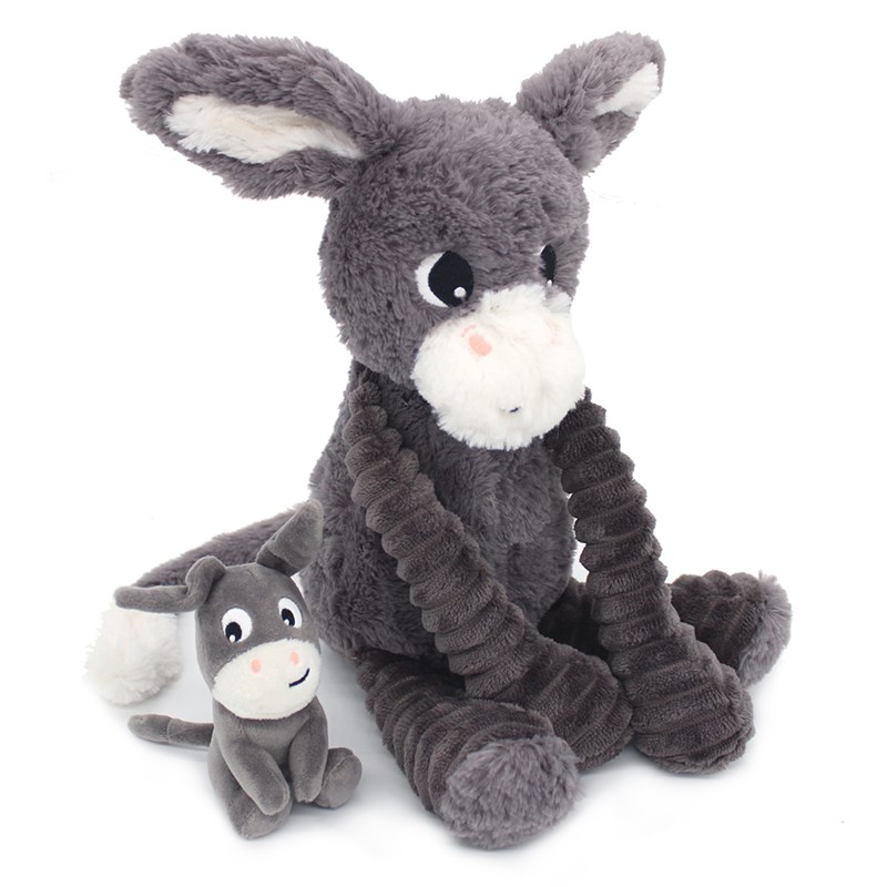 Peluche âne maman et son bébé gris