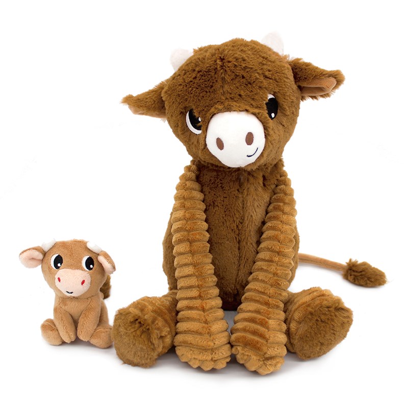 Peluche vache maman et son bébé marron