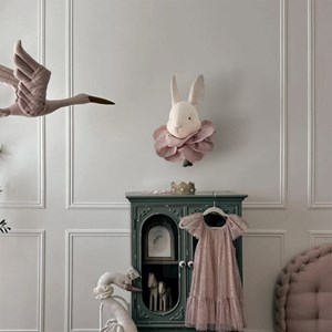 Trophée mural lapin flora lin bébé rose