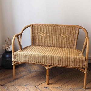 Banquette rotin naturel accoudoirs
