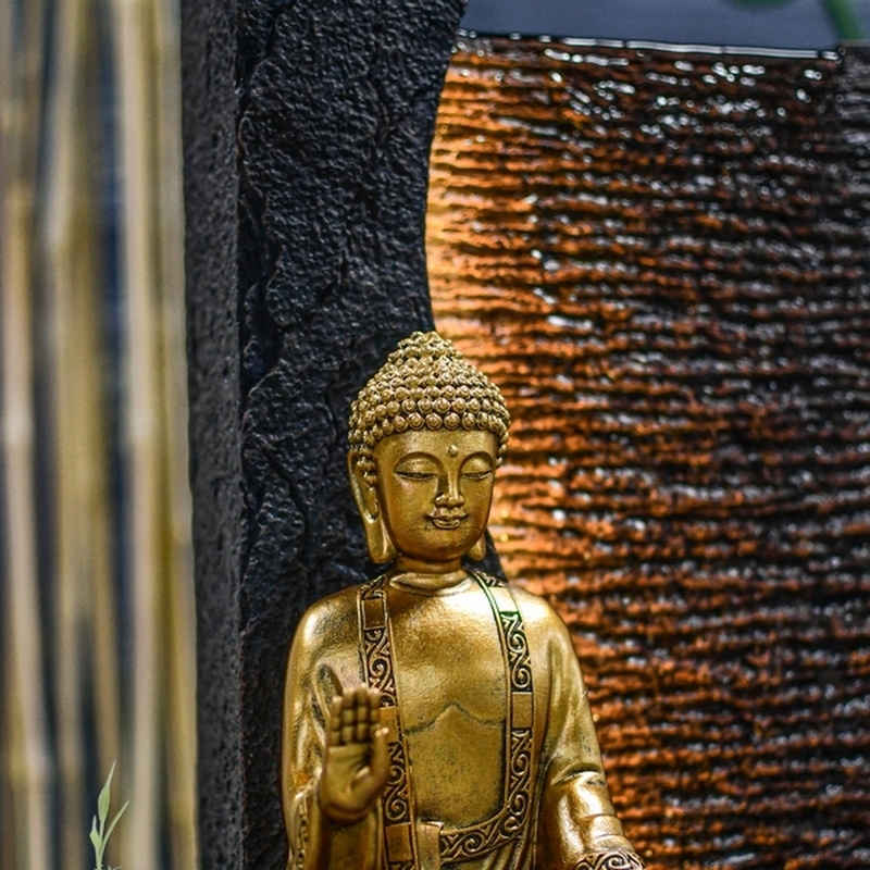 Statue Bouddha rieur et son Dragon en résine - Décoration intérieure Zen