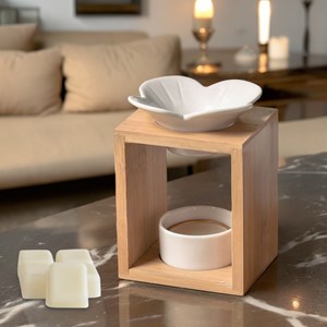 Brûle-parfum bois et céramique plumeria