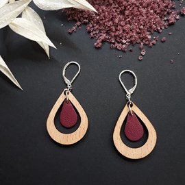 Boucles amande prune en bois et cuir
