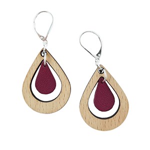 Boucles amande prune en bois et cuir