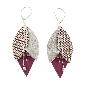 Boucles d'oreilles en cuir tulipe prune