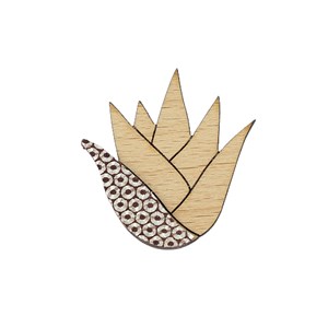 Broche aloe mordore en bois et cuir
