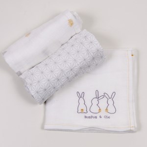 Lot de 3 langes coton bio pompom