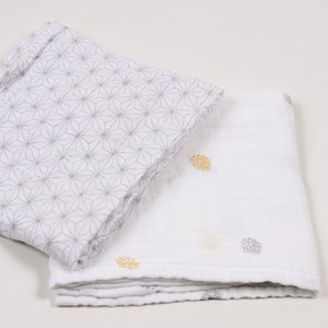Lot de 3 langes coton bio pompom