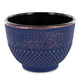 Tasse à thé en fonte bleue et dorée émaillée artisanale