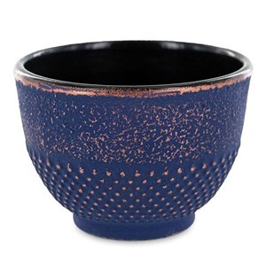 Tasse à thé en fonte bleue et dorée émaillée artisanale