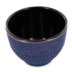 Tasse à thé en fonte bleue et dorée émaillée artisanale