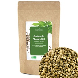 Graines de chanvre de bretagne bio - 200g (complètes, séchées) - riche en oméga-