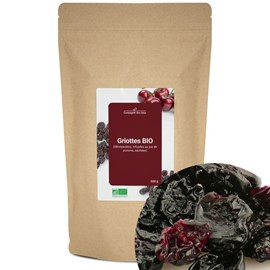 Griottes bio - 500g (dénoyautées, infusées au jus de pomme, séchées)