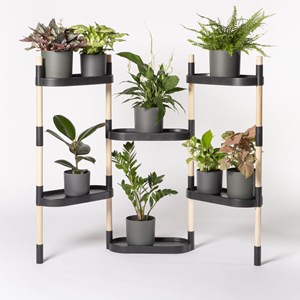 Étagère modulaire pour plantes noire à 8 plateaux et irrigation automatique